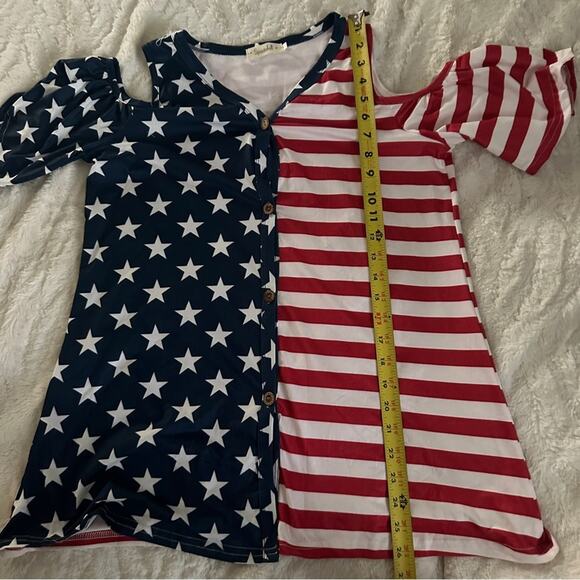 Spadehill Size S Cold Shoulder Button Down Top Stretch Stars Stripes America USA - Picture 8 of 13